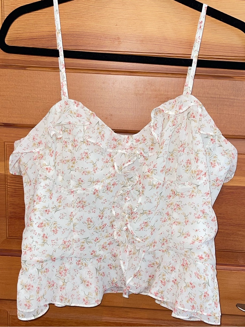Lulu's White & Peach Floral Ruffle Button-Front Camisole - NWT - XL